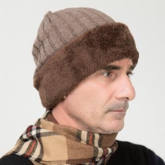 翻边加绒毛线帽 双层加厚男女针织帽 秋冬季保暖老人帽子
